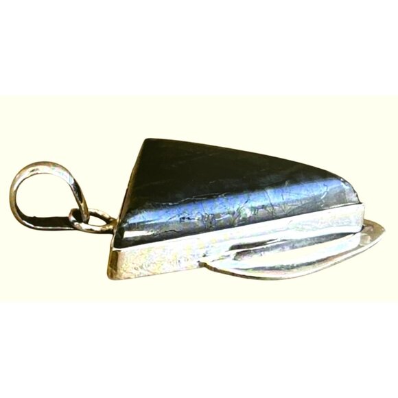 Handcrafted Madagascar Labradorite Sterling Silver Geometric Pendant Triangle Sh - Picture 4 of 6